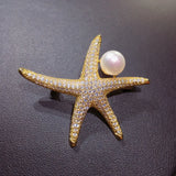Natural Freshwater Pearl Brooch with Zircon Starfish Insert