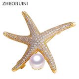 Natural Freshwater Pearl Brooch with Zircon Starfish Insert