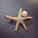 Natural Freshwater Pearl Brooch with Zircon Starfish Insert