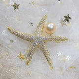 Natural Freshwater Pearl Brooch with Zircon Starfish Insert