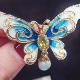 Natural Freshwater Pearl Brooch Enamel Butterfly Pin