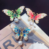 Natural Freshwater Pearl Brooch Enamel Butterfly Pin