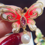 Natural Freshwater Pearl Brooch Enamel Butterfly Pin