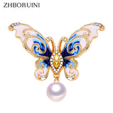 Natural Freshwater Pearl Brooch Enamel Butterfly Pin