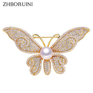 Natural Pearl Brooch Zircon Micro Insert Butterfly Pearl Jewelry