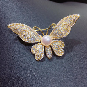 Natural Pearl Brooch Zircon Micro Insert Butterfly Pearl Jewelry