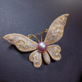 Natural Pearl Brooch Zircon Micro Insert Butterfly Pearl Jewelry