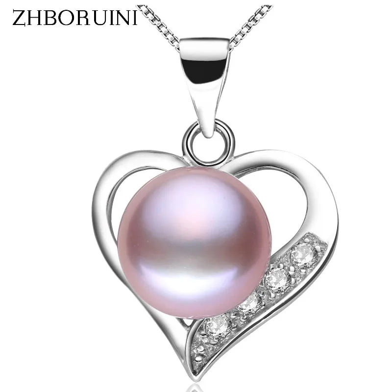 Natural Freshwater Pearl Heart Pendant 925 Silver Jewelry Women Gift