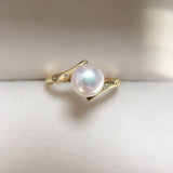 Real Natural Pearl Ring Ins Personality 14K Gild Engagement