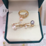 Real Freshwater Pearl Ring 18K Plating Women Jewelry Multilayer