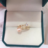 Real Freshwater Pearl Ring 18K Plating Women Jewelry Multilayer