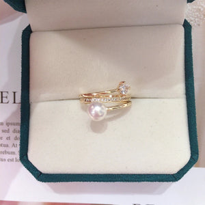 Real Freshwater Pearl Ring 18K Plating Women Jewelry Multilayer