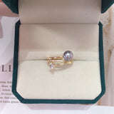 Real Freshwater Pearl Ring 18K Plating Women Jewelry Multilayer