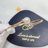 Green Zircon Mosaic Pearl Bracelet Natural Freshwater Pearl Elastic
