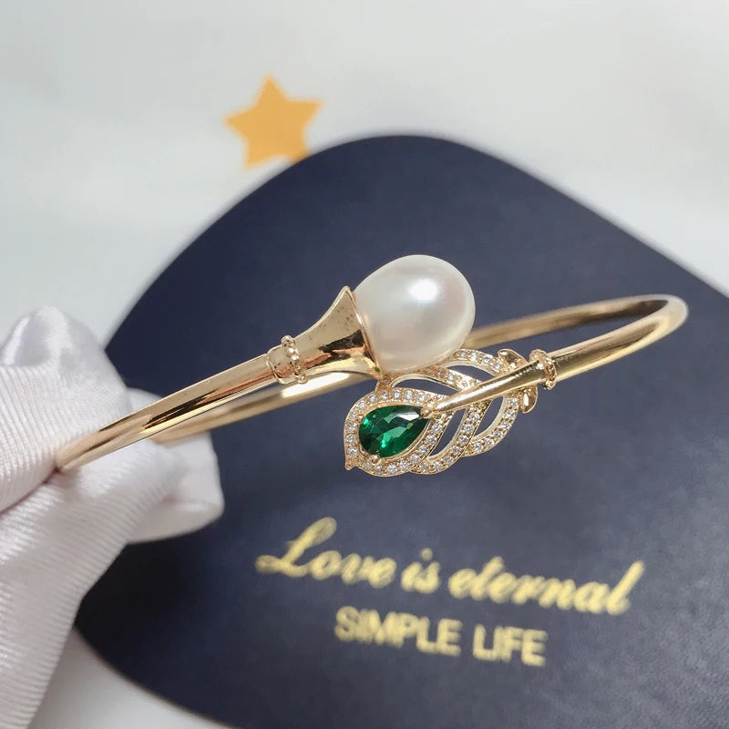 Green Zircon Mosaic Pearl Bracelet Natural Freshwater Pearl Elastic