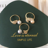 Leaf Pearl Ring Freshwater Pearl Micro Inlaid Zircon Women Jewelry