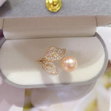 Leaf Pearl Ring Freshwater Pearl Micro Inlaid Zircon Women Jewelry