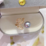 Leaf Pearl Ring Freshwater Pearl Micro Inlaid Zircon Women Jewelry