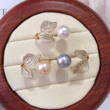 Leaf Pearl Ring Freshwater Pearl Micro Inlaid Zircon Women Jewelry