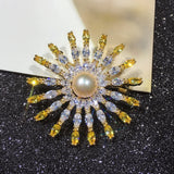 Freshwater Pearl Brooch Crystal Round Brooch Pin Jewelry Women Accessories