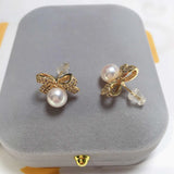 14k Gold Pearl Bow Stud Earrings for Women