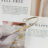 Freshwater Pearl Bow Bracelet Delica Female Elastic Copper Plated 14K Jewelry