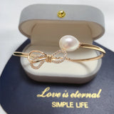 Freshwater Pearl Bow Bracelet Delica Female Elastic Copper Plated 14K Jewelry