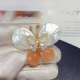 Freshwater Pearl Butterfly Brooch Natural Shell Gem Pin