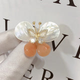 Freshwater Pearl Butterfly Brooch Natural Shell Gem Pin