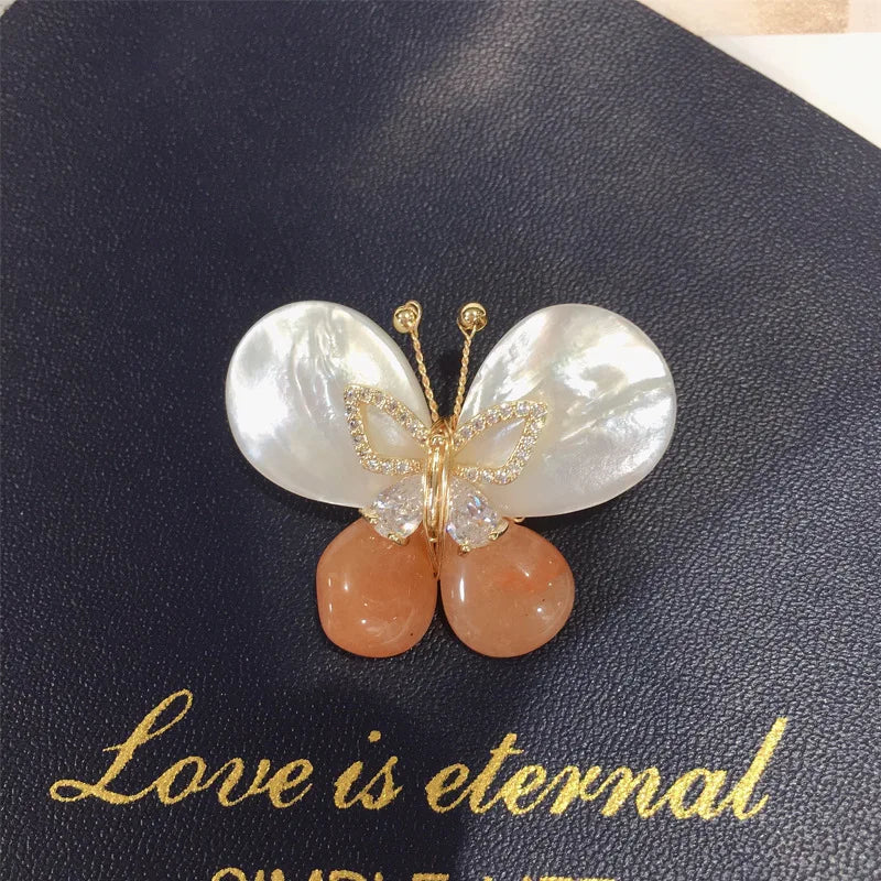 Freshwater Pearl Butterfly Brooch Natural Shell Gem Pin