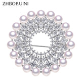 Natural Freshwater Pearl Brooch Rinestone Round Brooch Pins