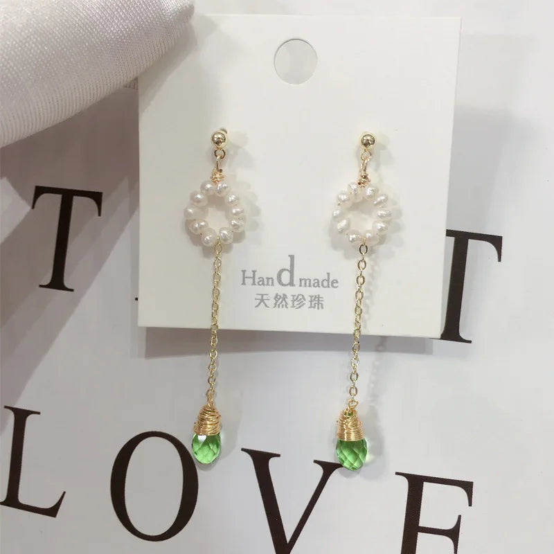 Crystal & Pearl Earrings 14k Plated Jewelry for Women