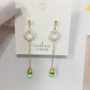 Crystal & Pearl Earrings 14k Plated Jewelry for Women