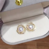 Freshwater Pearl Stud Earrings 14k Plated Personality Jewelry Women