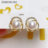 Freshwater Pearl Stud Earrings 14k Plated Personality Jewelry Women