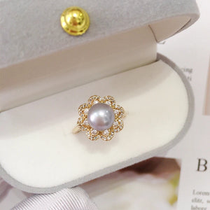 Flower Pearl Ring Freshwater Pearl 18K Plating Zircon Women Jewelry