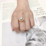 Flower Pearl Ring Freshwater Pearl 18K Plating Zircon Women Jewelry