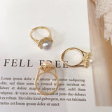 Flower Pearl Ring Freshwater Pearl 18K Plating Zircon Women Jewelry