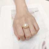 Flower Pearl Ring Freshwater Pearl 18K Plating Zircon Women Jewelry