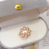 Flower Pearl Ring Freshwater Pearl 18K Plating Zircon Women Jewelry