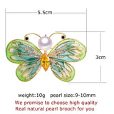 Natural Freshwater Pearl Brooch Enamel Butterfly Brooch