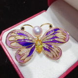 Natural Freshwater Pearl Brooch Enamel Butterfly Brooch