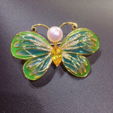 Natural Freshwater Pearl Brooch Enamel Butterfly Brooch