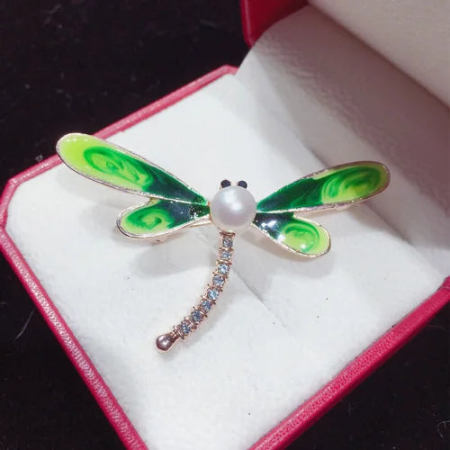 Enamel Dragonfly Pearl Brooch Natural Freshwater Pearl