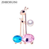 Double Deer Pearl Brooch for Women, Freshwater Pearl Jewelry