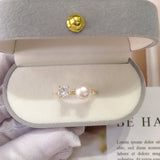 Real Freshwater Pearl Ring with AAA Zircon Women Jewel
