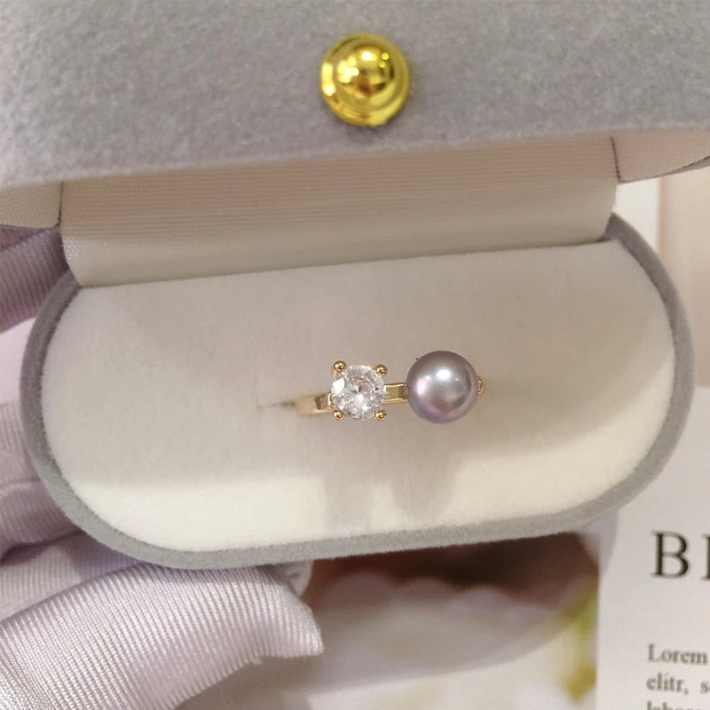 Real Freshwater Pearl Ring with AAA Zircon Women Jewel