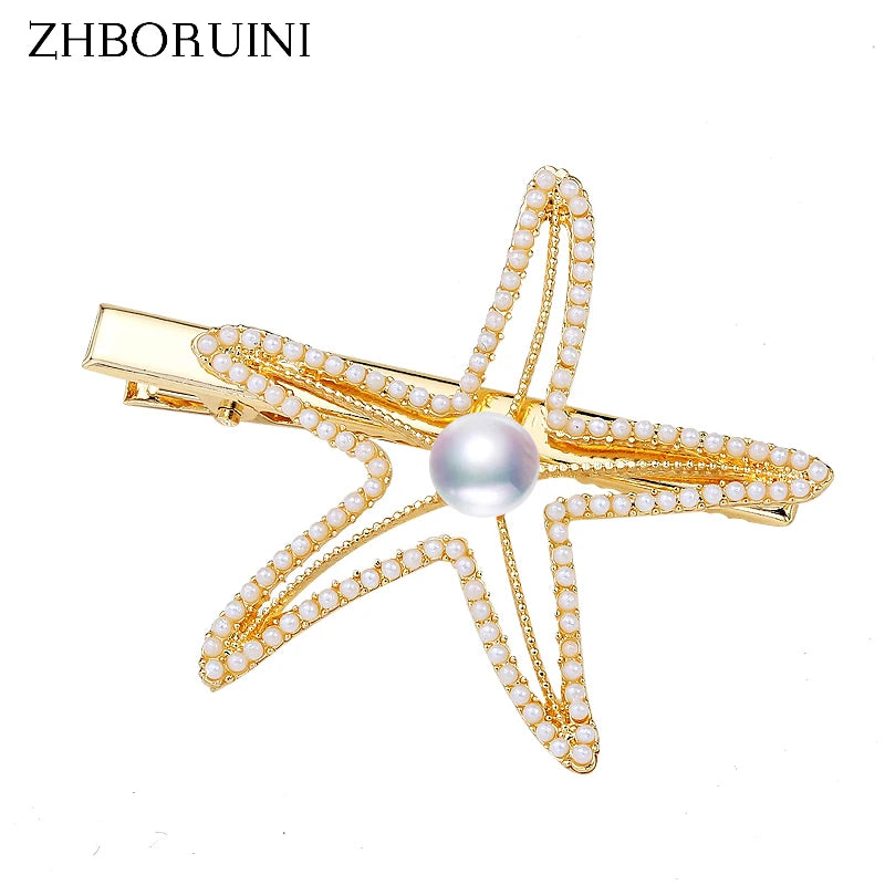 Real Freshwater Pearl Hair Clip Starfish Barrette