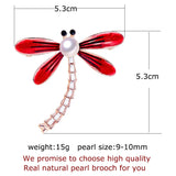 Dragonfly Pearl Brooch Rhinestone Breastpin Jewelry for Women