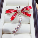 Dragonfly Pearl Brooch Rhinestone Breastpin Jewelry for Women